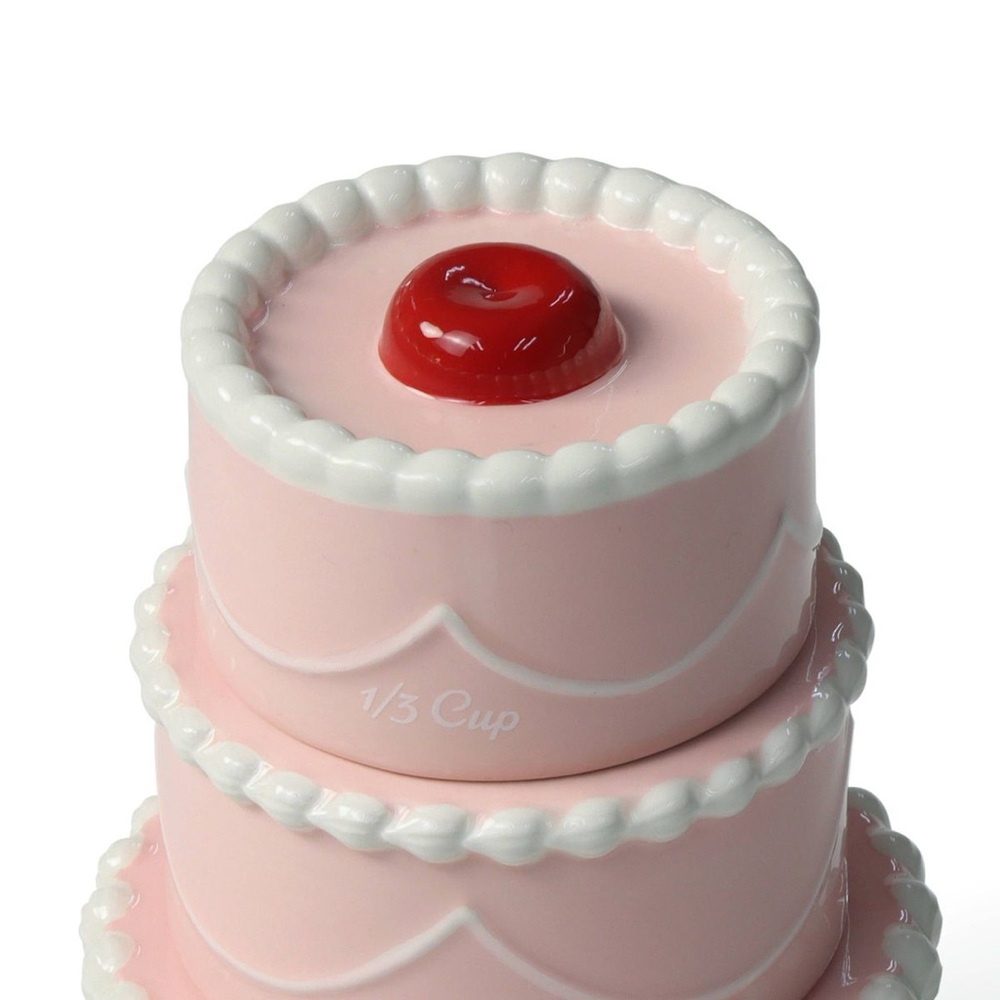 BULLSEYE PLAYGROUND NWT 3pc ceramic figural cake measuring cup set -pink/red - Picture 5 of 7